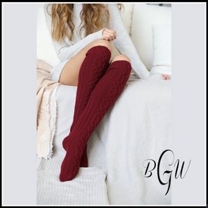 NWT Knee High Cable Knit Socks - Burgundy